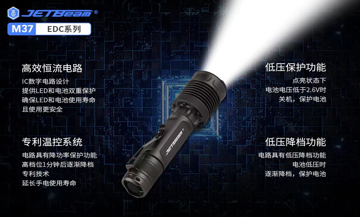 Jetbeam M37 黑色 3000流明 340米 戰術強光手電筒 XHP50.3 LED 迷你小巧 破窗攻擊頭