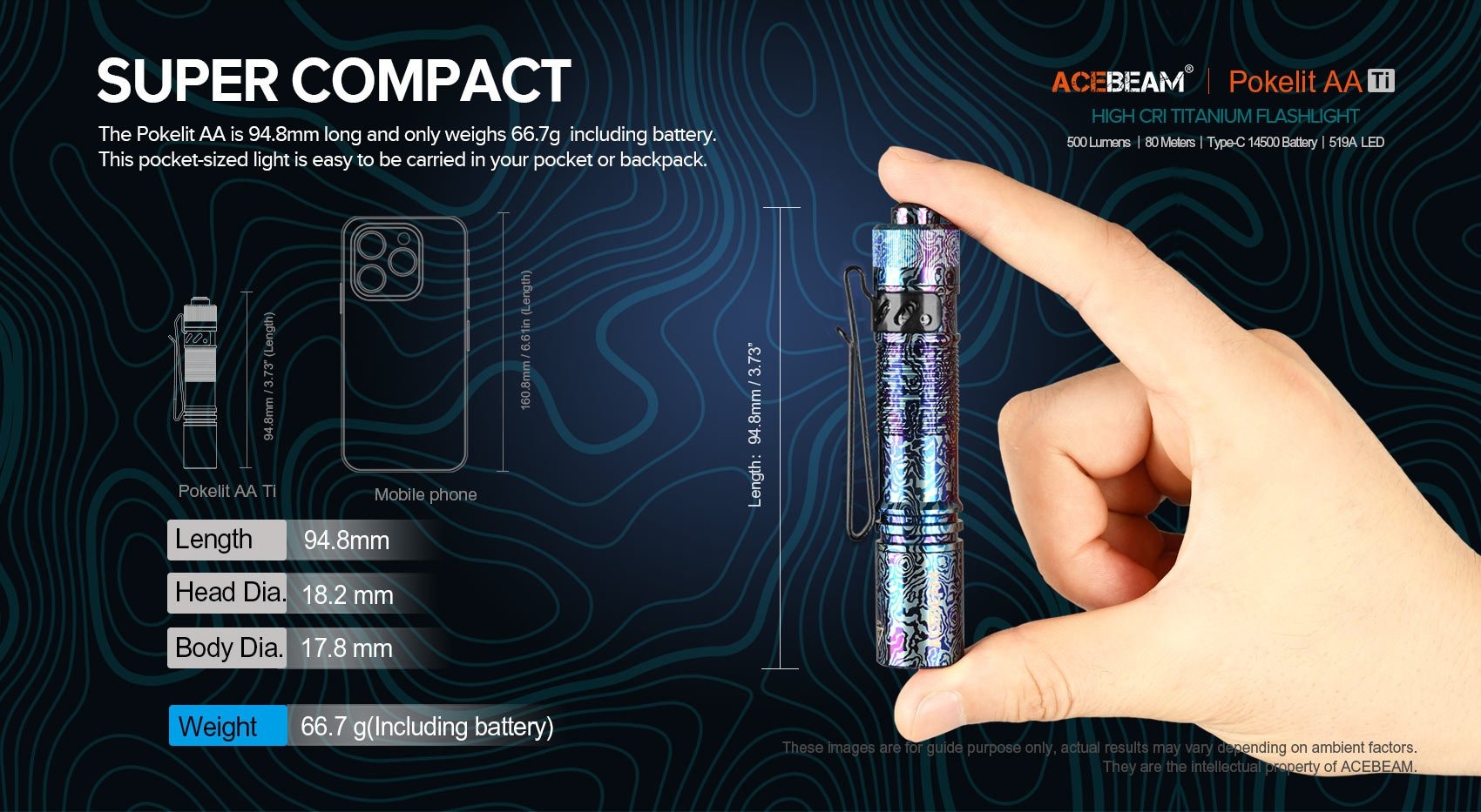 ACEBEAM Pokelit AA Ti (彩鈦) 550流明 EDC手電筒 CRI≥90 高顯色 USB-C充電 AA電池