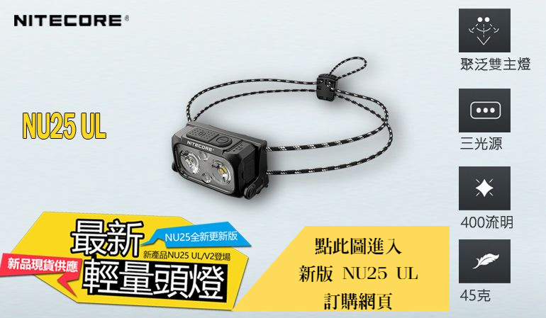 【已停產，請參考新版NU25 UL】NiteCore NU25 三光源牛頭燈 羽量級USB充電跑步頭燈 登山露營 輕裝備 三色光源 