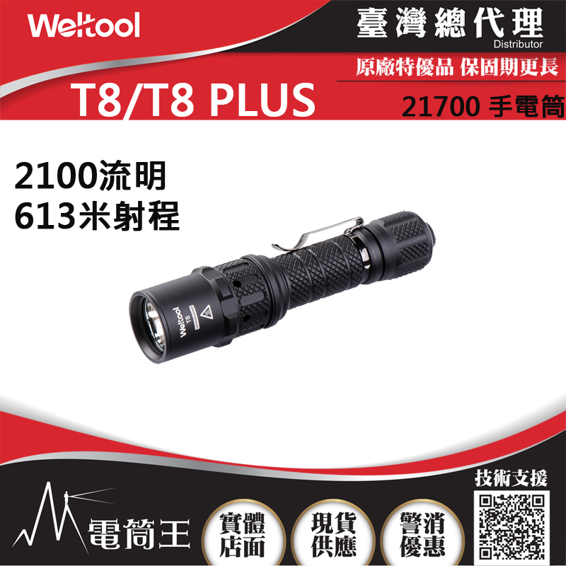 Weltool T8 / T8 PLUS 2100流明 613米 高亮度LED手電筒 攻擊頭 全配