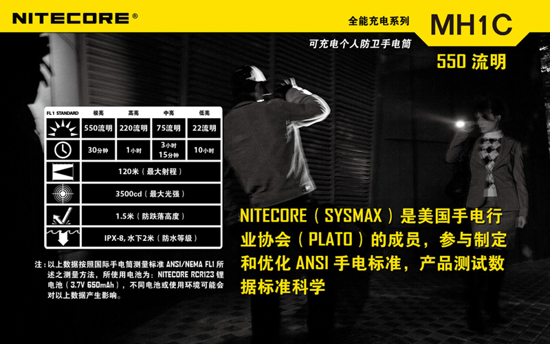 Nitecore MH1C 550流明USB充電 強光充電手電筒[含一級品-防偽正品標籤,仿品無標籤] 