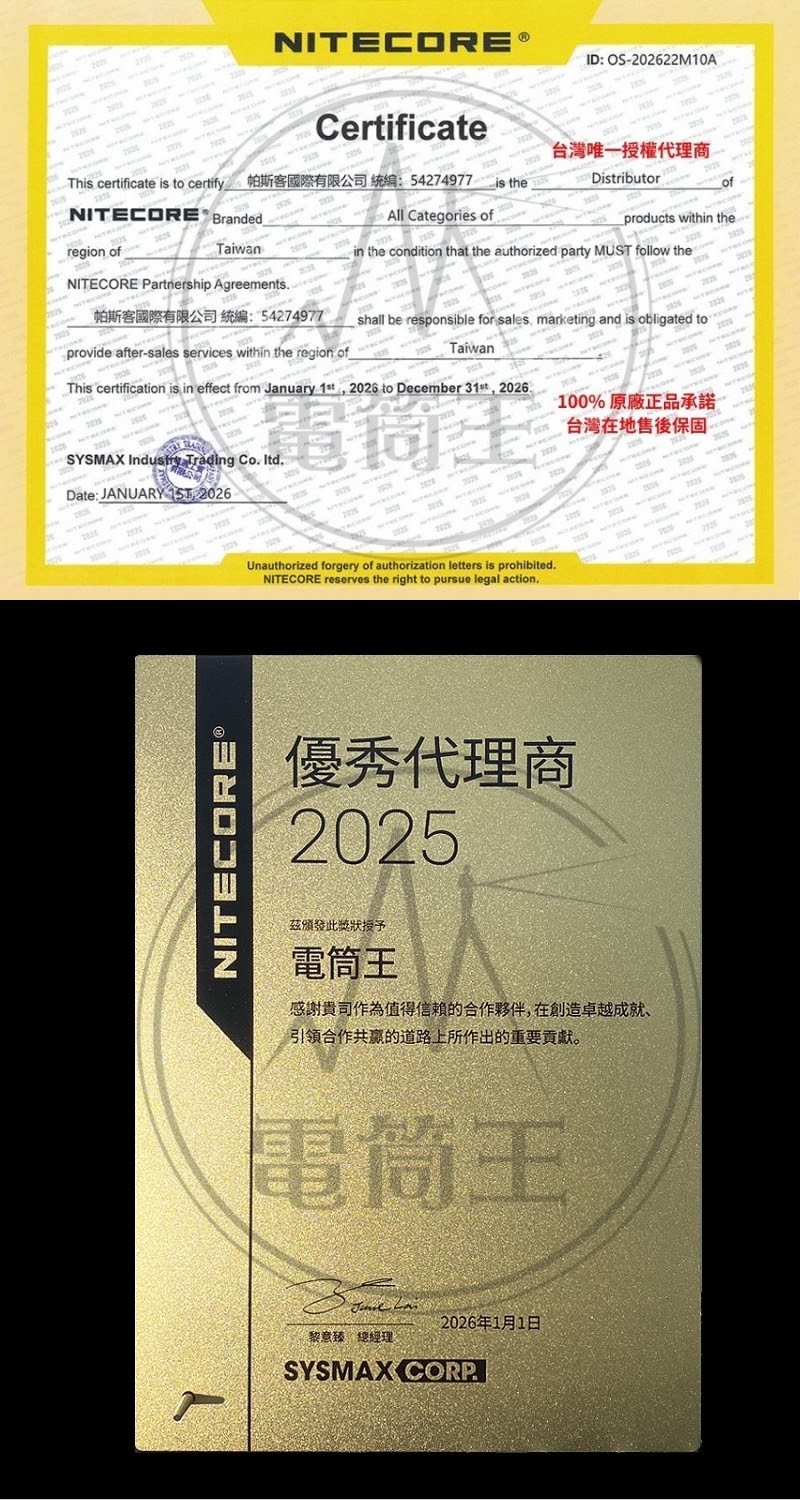 NITECORE 授權證書
