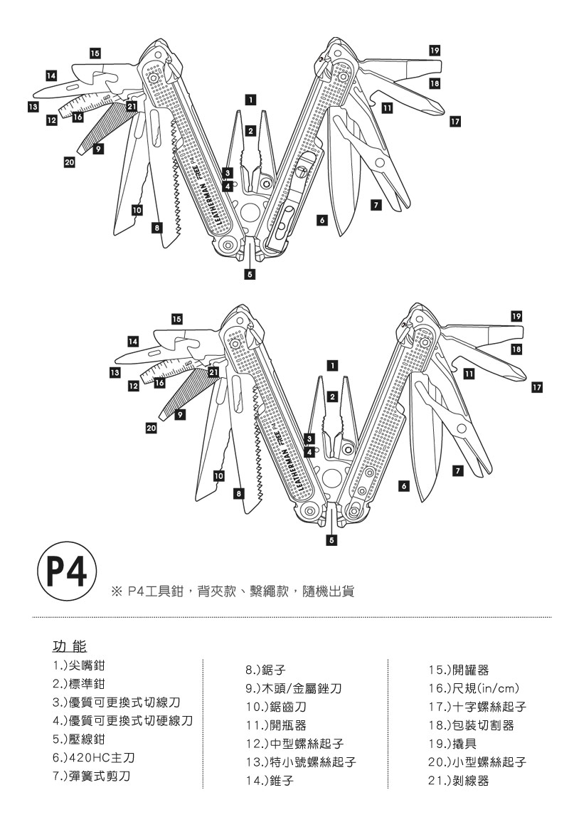 【停產】美國 Leatherman FREE P4 21式 多功能工具鉗 #832642 公司貨 保固25年 