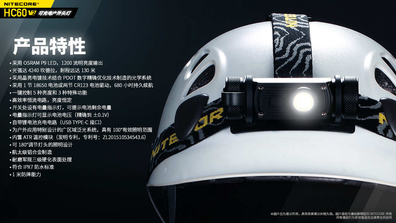 (送工程夾具) NITECORE HC60 V2 1200流明 130米 可充電戶外LED高亮度頭燈 5段亮度 (送工程夾具) NITECORE HC60 V2 1200流明 130米 可充電戶外LED高亮度頭燈 5段亮度