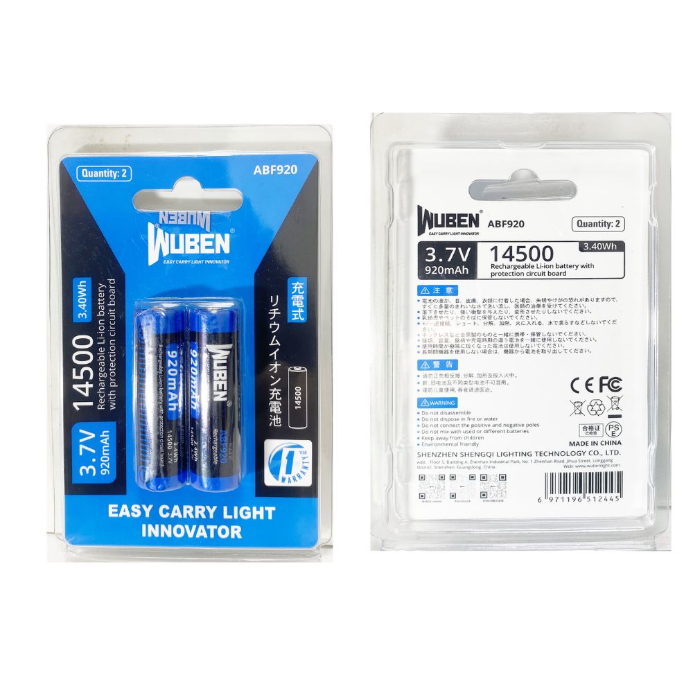 WUBEN14500 鋰電池(二顆一組) ABF920 920mAh 適用: H5 頭燈 E6 手電筒