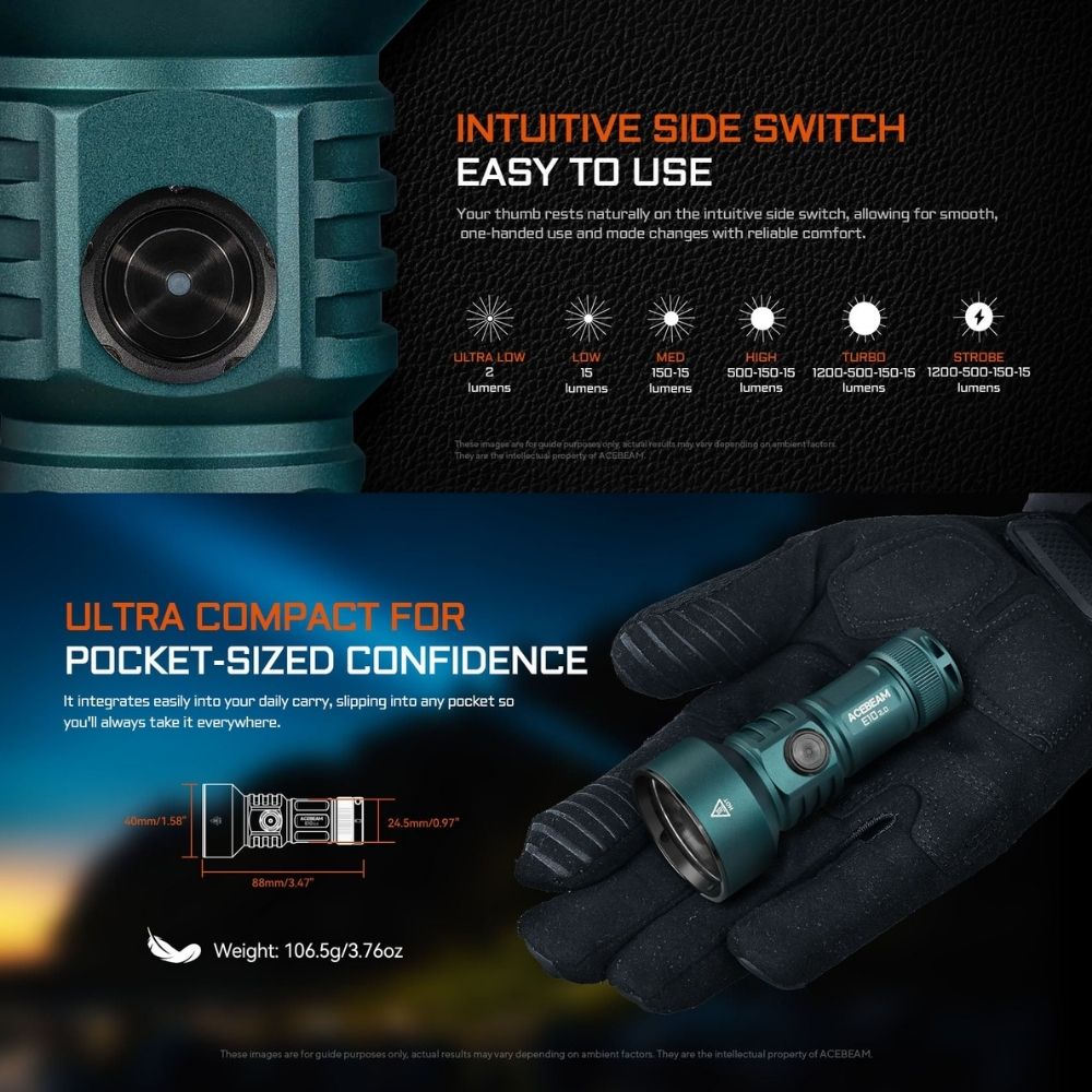 【預購】ACEBEAM E10 V2 1200流明 715米 迷你遠射EDC手電筒 側按開關 尾部磁吸 TYPE-C 16340