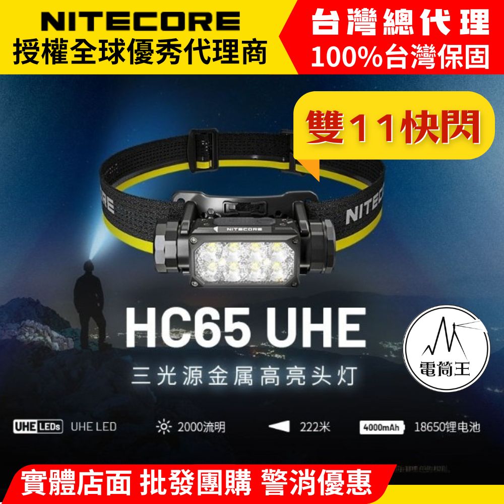 【特惠賣場】Nitecore HC65 UHE 2000流明 222米 三光源金屬高亮頭燈 紅/白光 8核UHE LED 