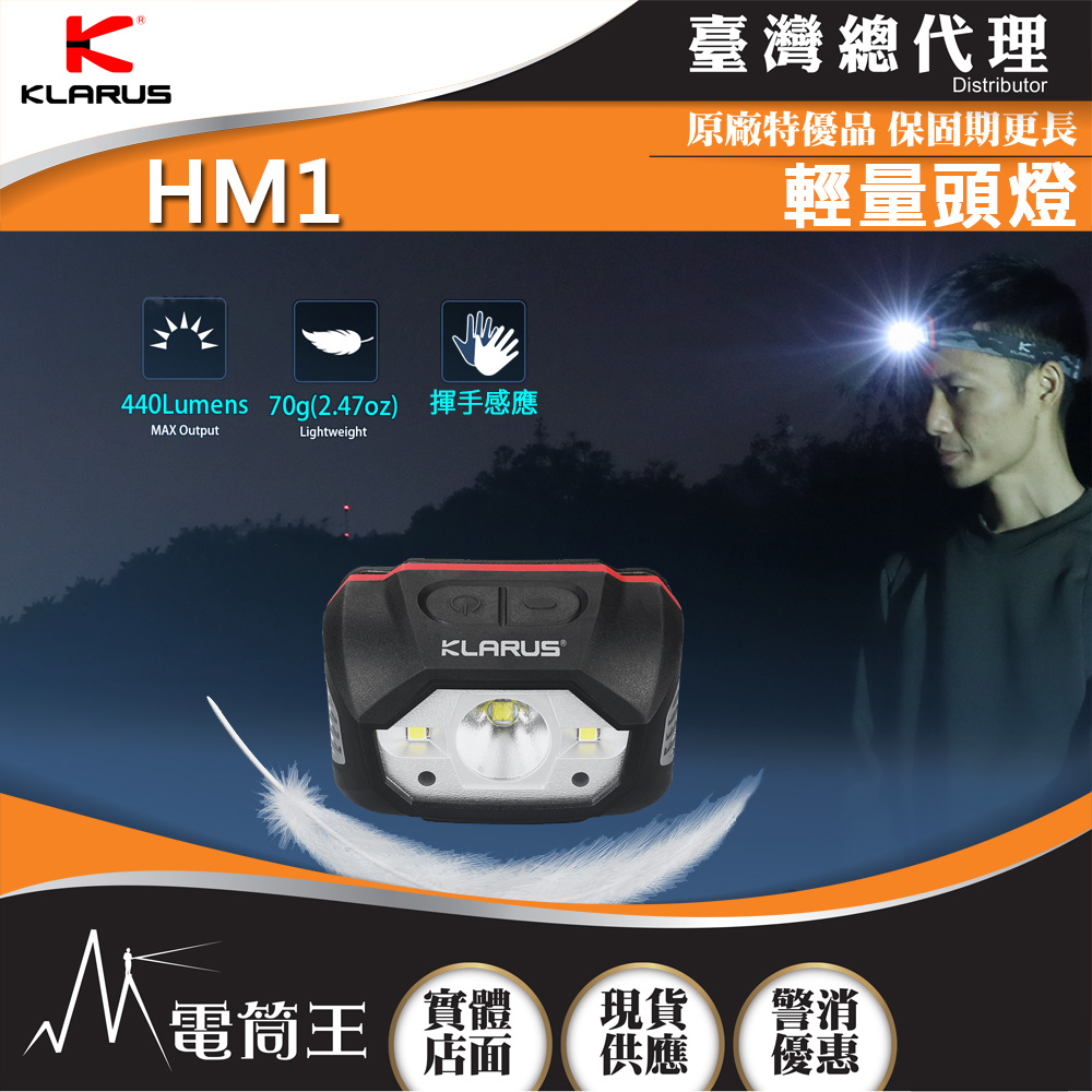 Klarus HM1 440流明 100米 輕量頭燈 揮手感應 聚泛光兼具 可充電 USB-C 