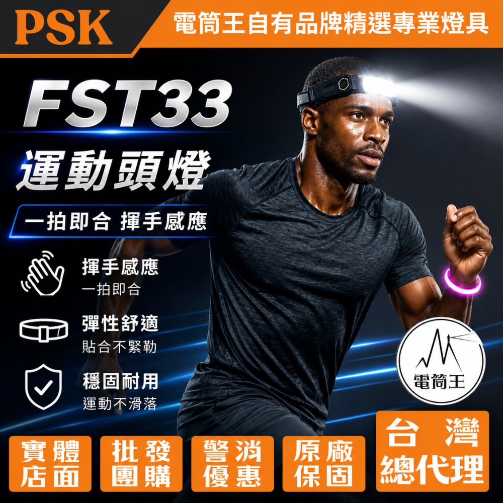 【即將到貨】PSK FST33 輕量化運動跑步頭燈 COB泛光 紅藍光 磁吸工作燈 夜跑手環燈