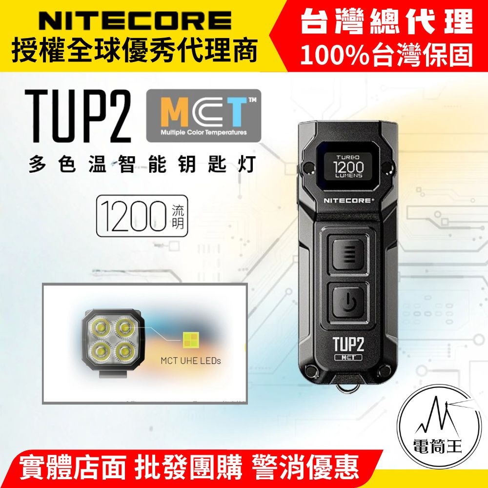 NITECORE TUP2 1200流明 125米 多色溫智慧鑰匙燈 帽沿燈 高清顯示幕 TYPE-C