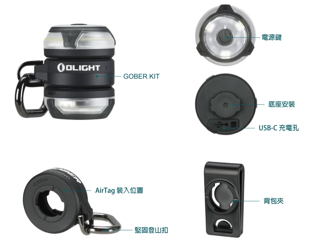 Olight Gober KIT 輕量安全警示燈 28小時高續航 4種模式 16克 USB-C 可兼容Air TAG追蹤器