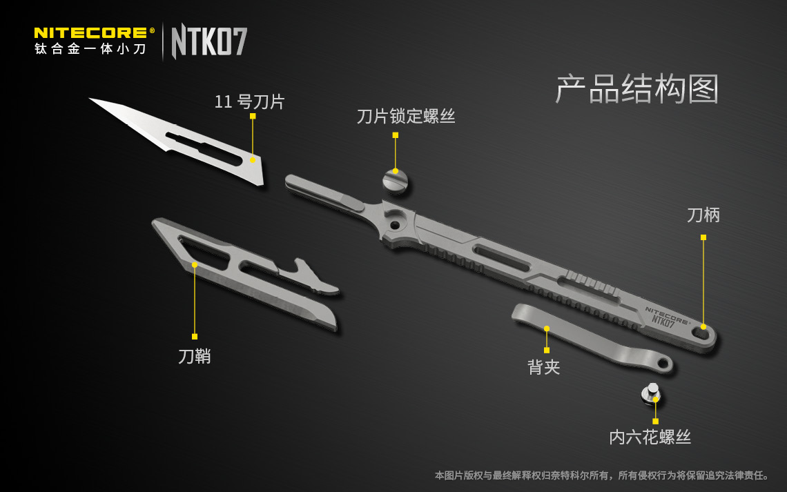 NITECORE NTK07 鈦合金 小刀 EDC 可換刀片 11g 含抱夾 NITECORE NTK07 鈦合金 小刀 EDC 可換刀片 11g 含抱夾