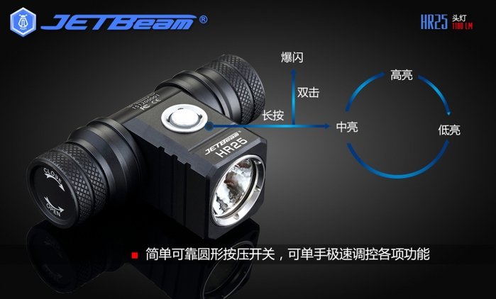 JETBEAM HR25 18650頭燈 泛光1180流明 150米 金屬按鍵 USB充電 含電池 JETBEAM HR25 18650頭燈 泛光1180流明 150米 金屬按鍵 USB充電 含電池