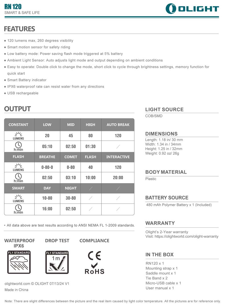 【停產】OLIGHT RN120 / RN 120 120流明 最遠1500米 紅光 內建電池 腳踏車燈 USB直充 電量提示 【停產】OLIGHT RN120 / RN 120 120流明 最遠1500米 紅光 內建電池 腳踏車燈 USB直充 電量提示
