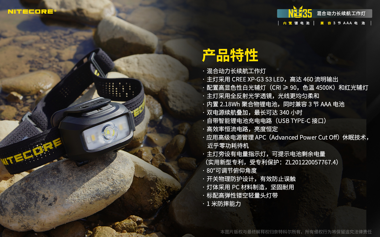 NITECORE NU35 頭燈 紅/白光/CRI光 三光源 雙電源系統 登山 USB 頭燈 輕裝備