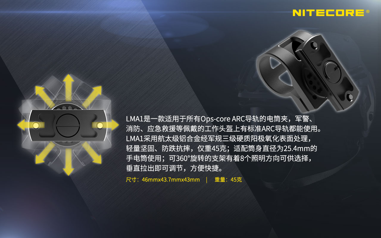 Nitecore LMA1 手電筒頭盔夾 戰術手電筒 適用 直徑25.4mm 手電筒 戰術 台灣總代理