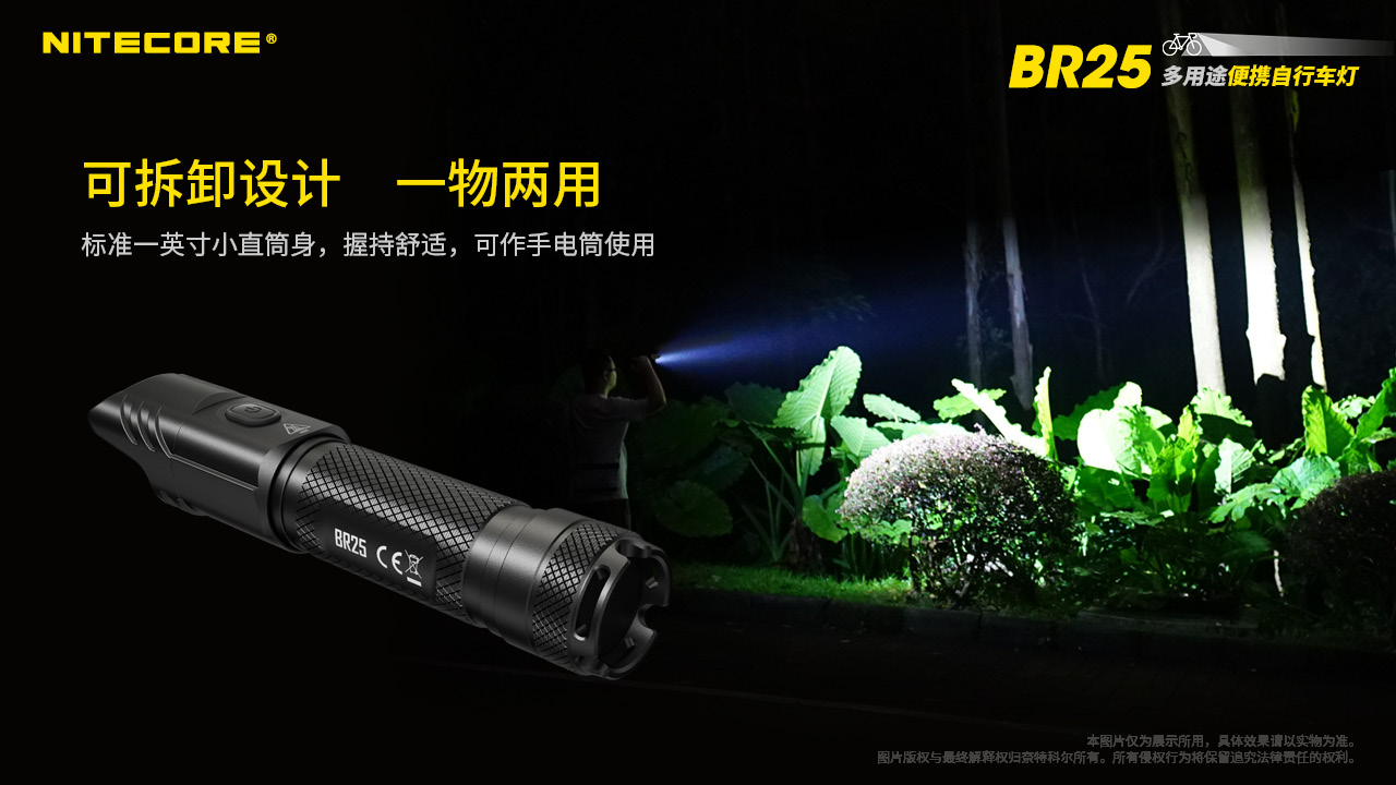 NITECORE BR25 1400流明 自行車燈 163米射程 漫反射設計 防眩目 高續航 警示閃 四種亮度 76克 快拆 防水 標配含電池/車燈架 台灣總代理