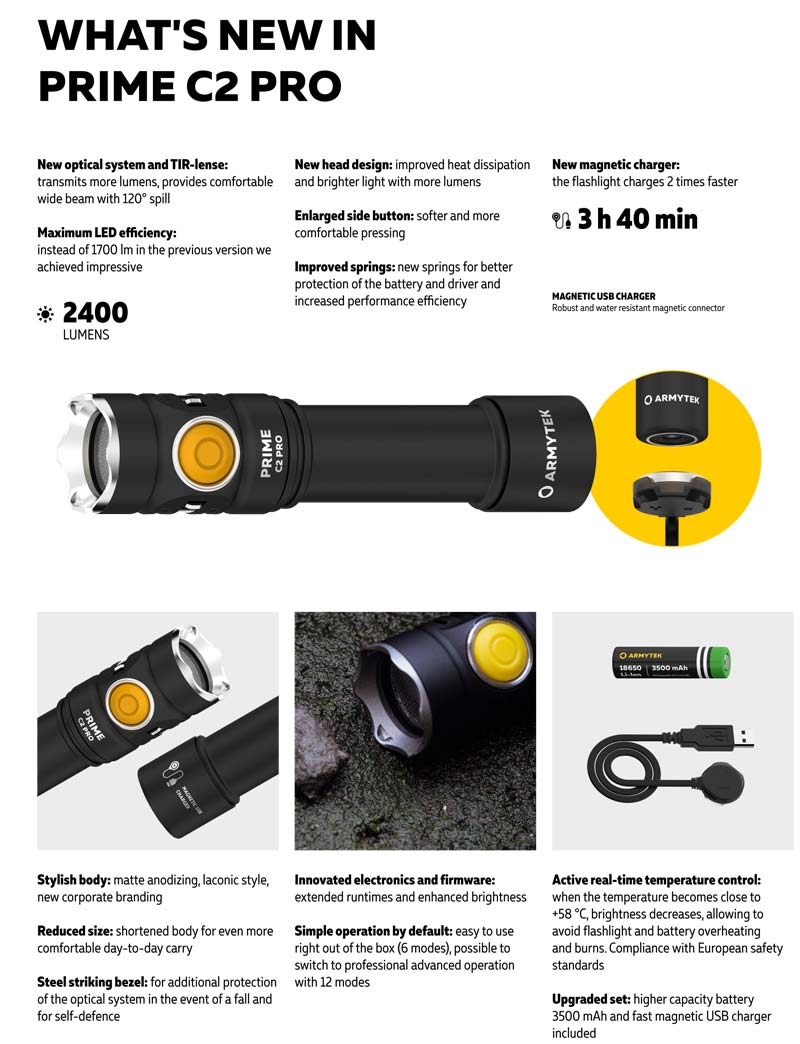 加拿大手電筒 ARMYTEK PRIME C2 PRO XHP50.2 2400流明 123米 USB磁充 TIR透鏡 18650手電筒 10米防水 可倒立 EDC小直筒 