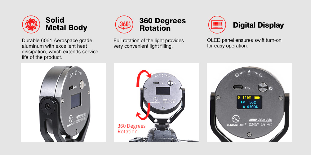 SUNWAYFOTO FL54D 含柔光罩 多功能補光燈 LED螢幕 色溫調節 USB充電 360可轉 磁吸 1/4