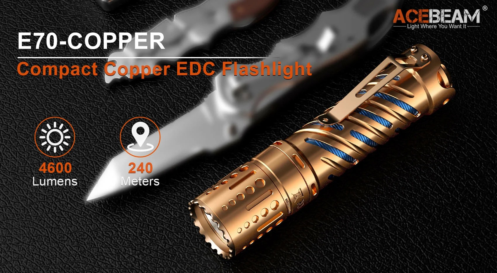 ACEBEAM E70-CU 原生銅 4600流明 強光LED手電筒 21700 EDC 防水手電筒 保固五年 