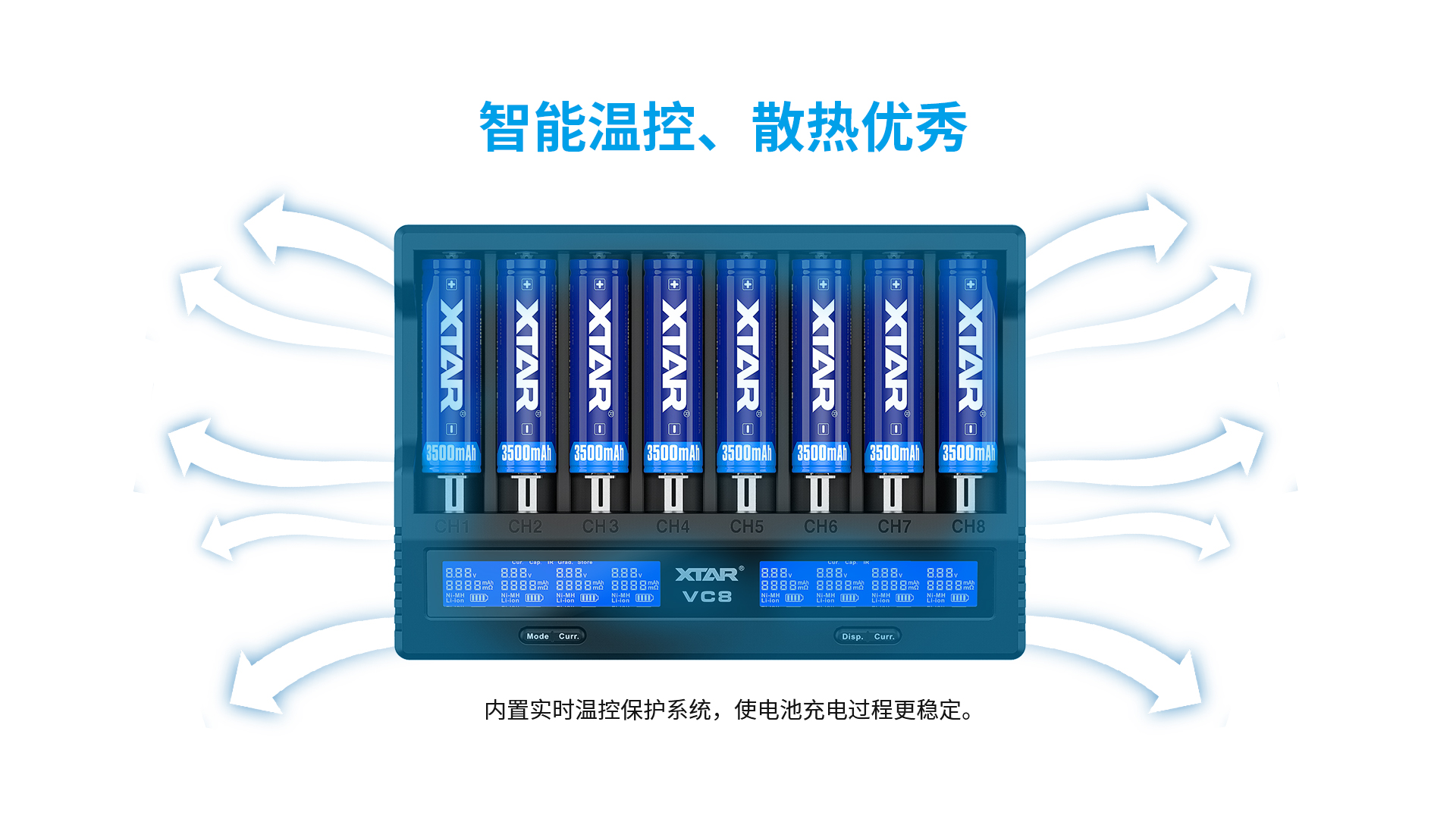 XTAR VC8 8槽智能充電器 21700 18650 鋰電池快速充電器 USB-C 修復電池 保護板可充