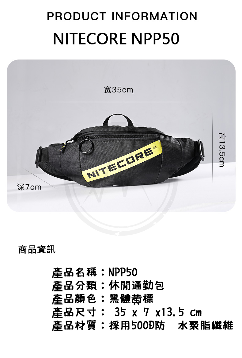 新品NEW NITECORE NPP50 休閒通勤小包 胸掛包 腰包 防潑水面料