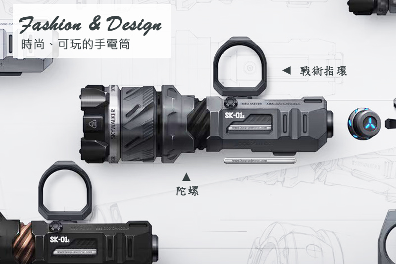 LOOP SK-01S 鈦合金黑色 910流明 1600米 變焦白激光手電筒 調焦 LEP 陀螺 戰術指環