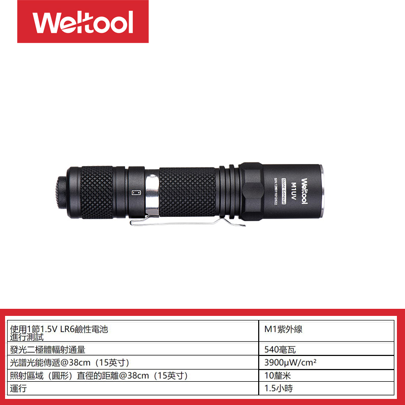 WELTOOL M1UV 365nm 540mW UV光 紫外光手電筒 AA電池 識別紙幣/螢光反應檢測