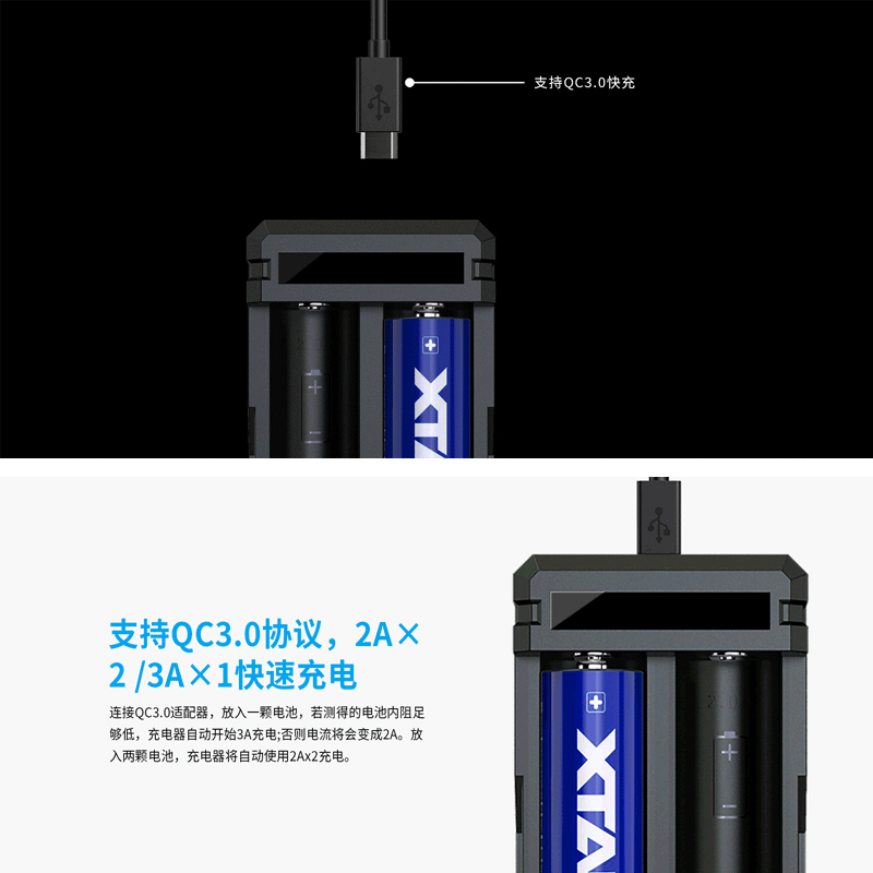 XTAR SC2 智能充電器 21700 18650 鋰電池快速充電器 USB-C 智能充電 激活電池