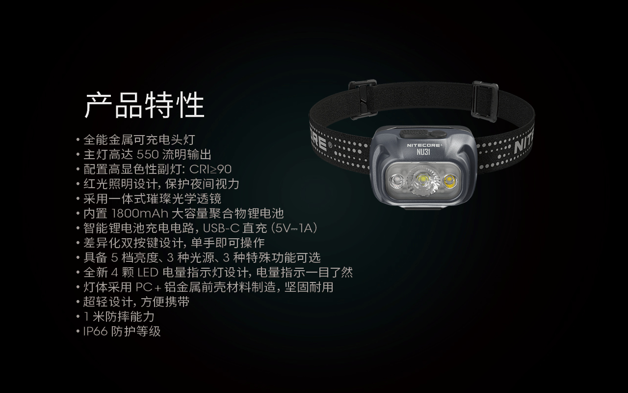 NITECORE NU31 550流明 145米 頭燈 三光源 金屬製 內建高續航電池 可充電 防水頭燈 NITECORE NU31 550流明 145米 頭燈 三光源 金屬製 內建高續航電池 可充電 防水頭燈