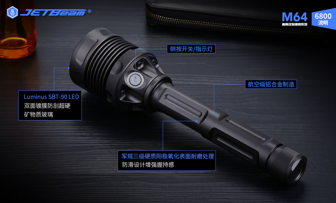 JETBEAM M64 6800流明 1200米 高亮EDC手電筒 無級調光 TYPE-C 附電池