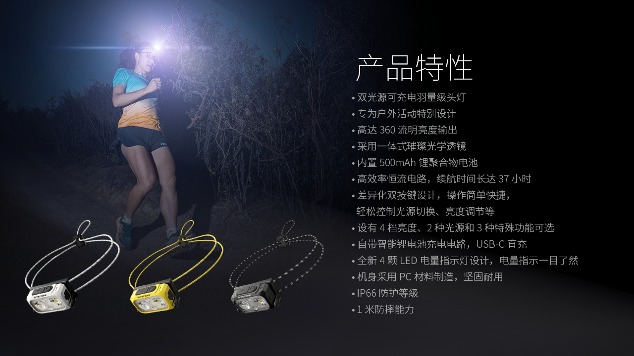 NITECORE NU21 360流明 58米 輕裝備頭燈 雙光源可充電頭燈 白/紅光 三色可選 USB-C充電