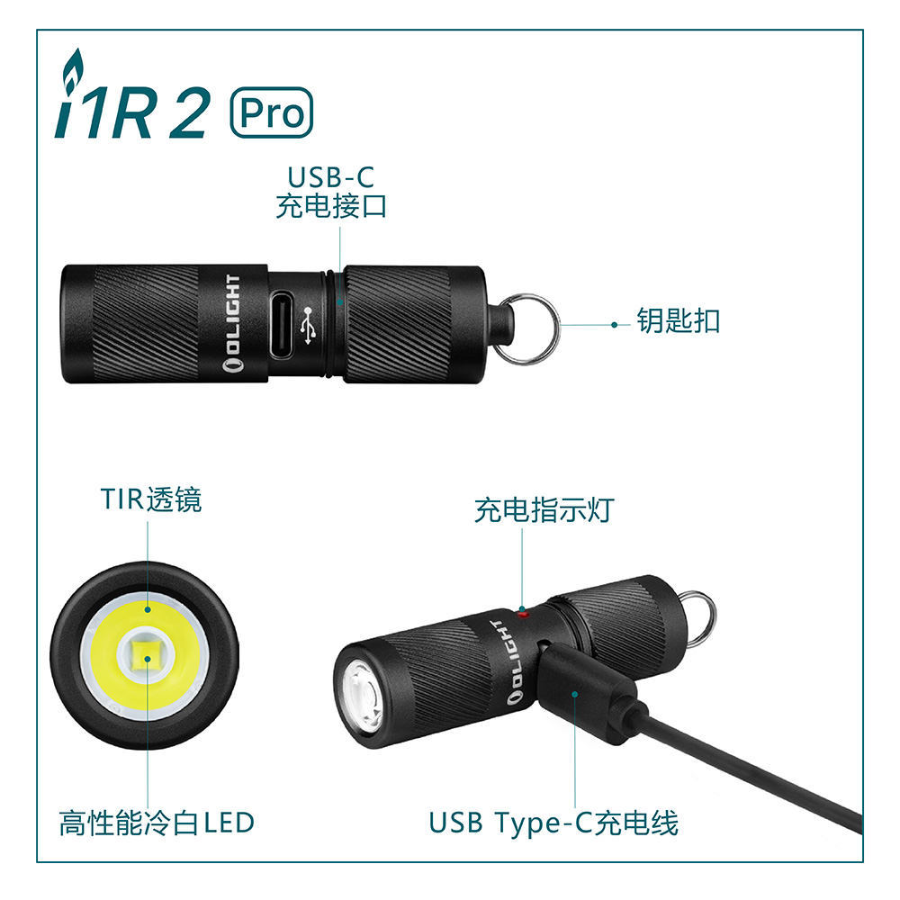 Olight i1R 2 PRO 【全方位5入/組】180流明 48米 鑰匙扣燈 旋轉調段 USB-C 高續航 防水 高亮度