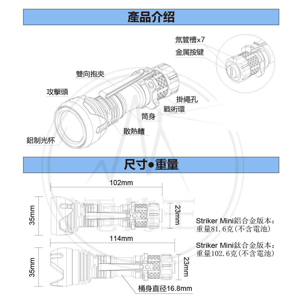 Manker Striker Mini 迷你前鋒 635流明 430米 迷你戰術手電筒 雙向攻擊頭 防身破窗