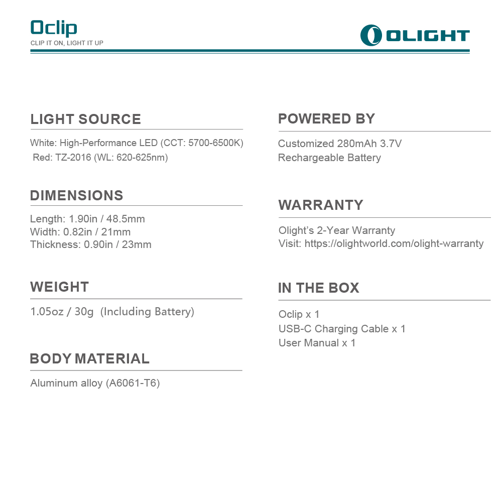 OLIGHT Oclip 300流明 70米 夾燈 TYPE-C充電 紅燈警示 攜帶式 應急照明燈 OLIGHT Oclip 300流明 70米 夾燈 TYPE-C充電 紅燈警示 攜帶式 應急照明燈