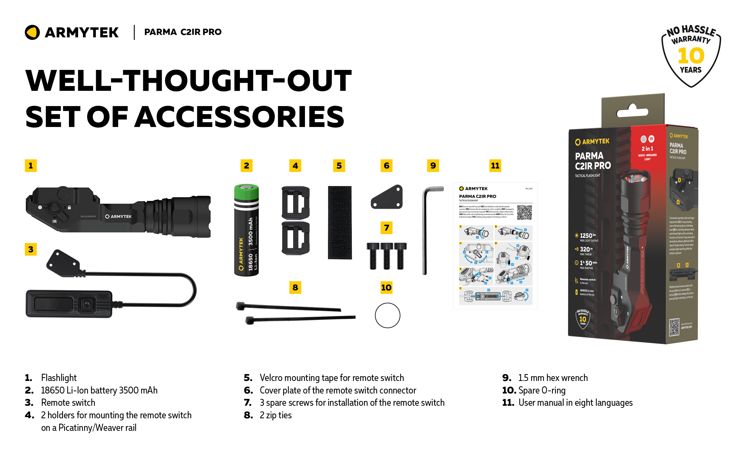 加拿大 ARMYTEK PARMA C2IR PRO 1250流明 320米 戰術手電筒 高亮遠射 白光/紅外線 18650 CR123A