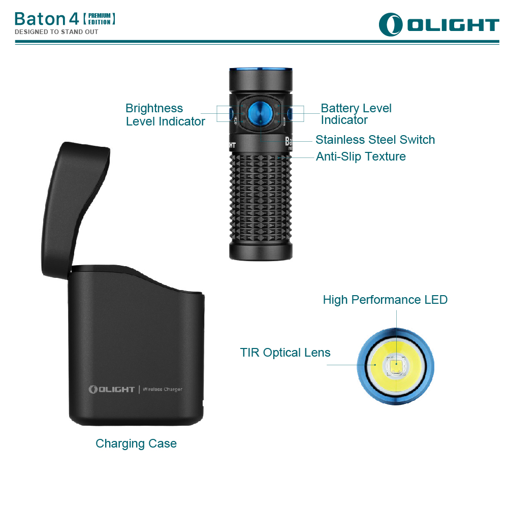 OLIGHT BATON 4 高級版 1300流明 170米 迷你型高亮手電筒 無線充電盒 電量顯示 TYPE-C