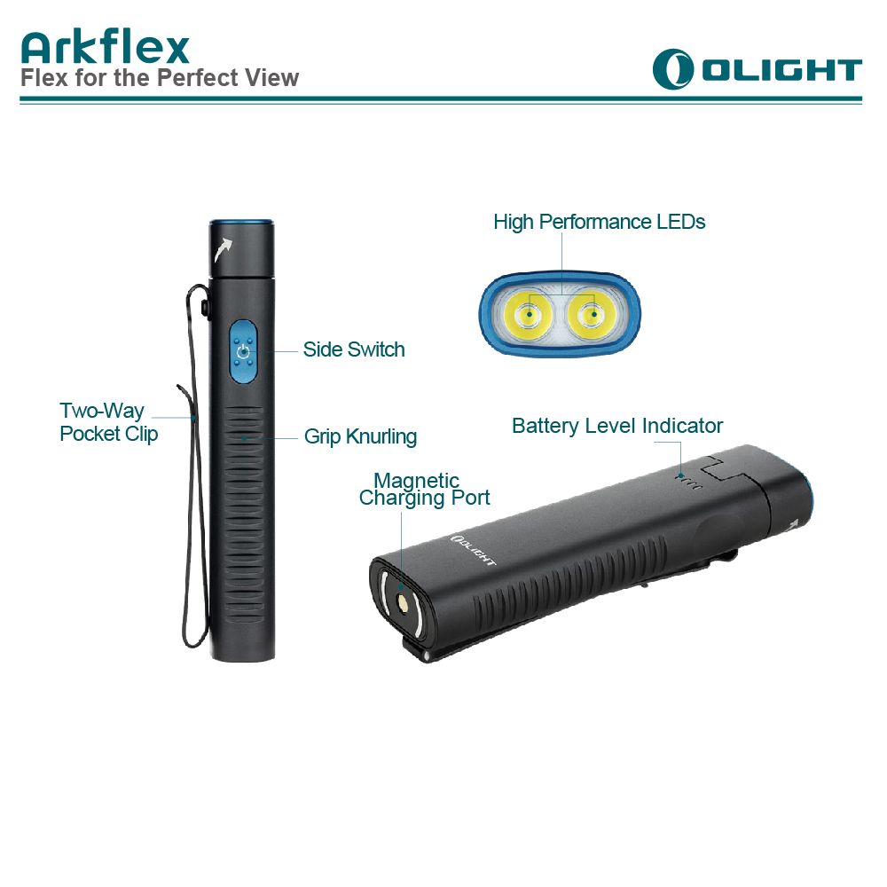 OLIGHT Arkflex 1000流明 85米 轉頭手電筒 電量指示 金屬按鍵 雙向背夾 MCC充電