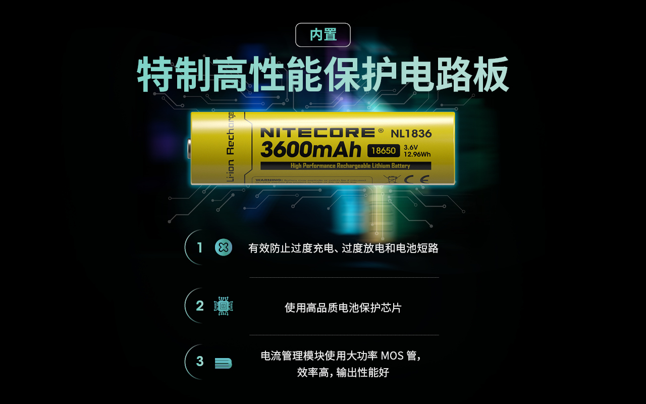 NITECORE NL1836 18650電池 3600mAh 3.6V