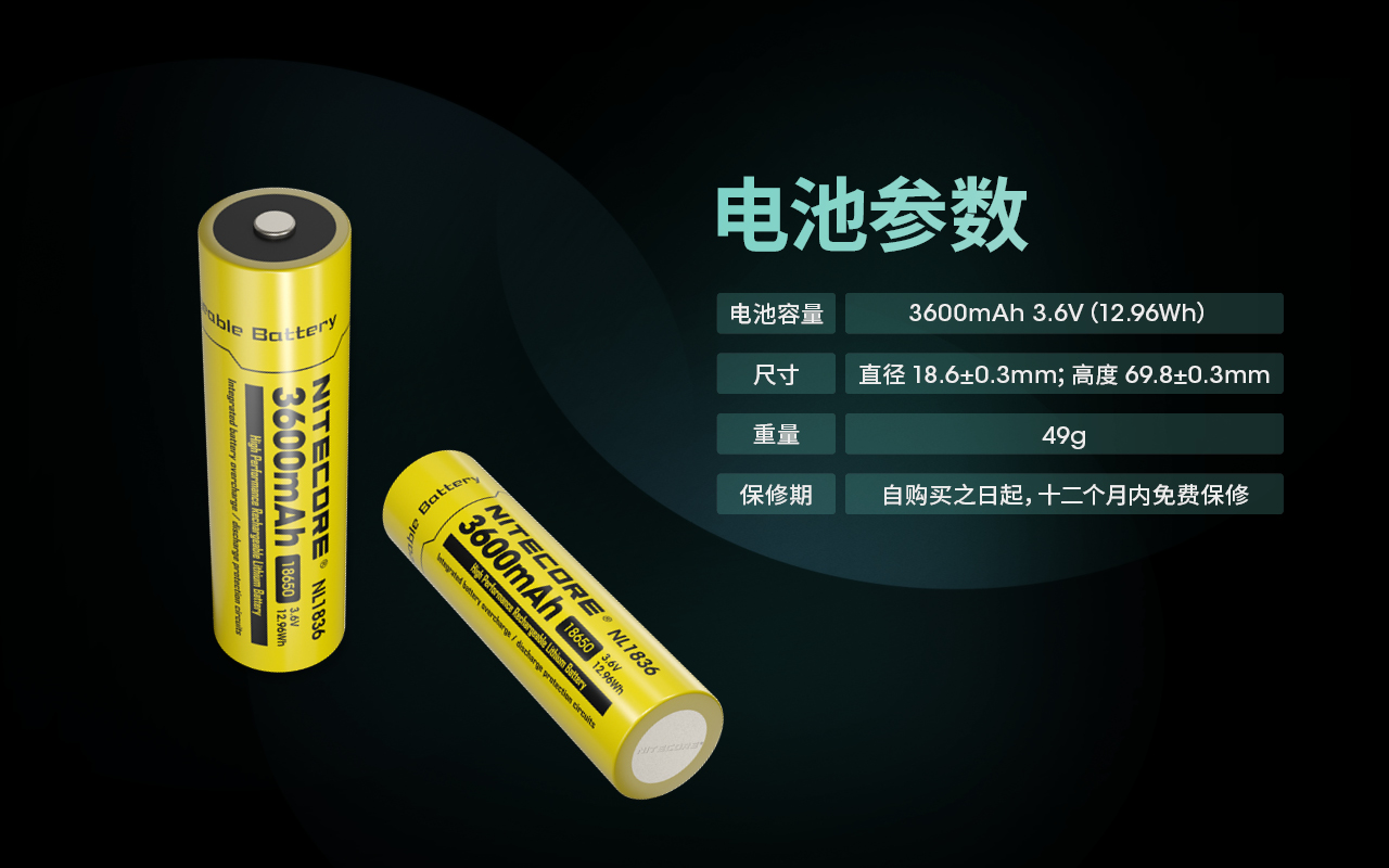 NITECORE NL1836 18650電池 3600mAh 3.6V