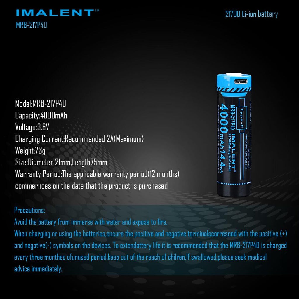 IMALENT MRB-217P40 21700鋰電池 可充電 4000mAh 適用型號:MS03 R30C