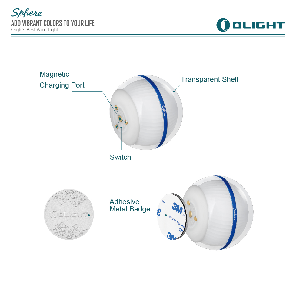 Olight Sphere 75流明 水晶炫彩球燈 無級調光 360 度全球體照明 多種燈光效果 磁吸充電 Olight Sphere 75流明 水晶炫彩球燈 無級調光 360 度全球體照明 多種燈光效果 磁吸充電