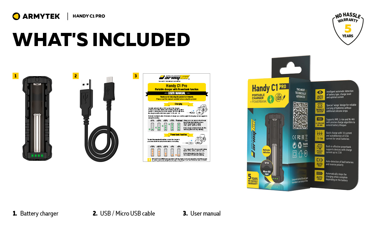 ARMYTEK HANDY C1 PRO 單槽USB充電器 行動電源 USB-A 最高2.5A/2A 39克輕裝備 ARMYTEK HANDY C1 PRO 單槽USB充電器 行動電源 USB-A 最高2.5A/2A 39克輕裝備