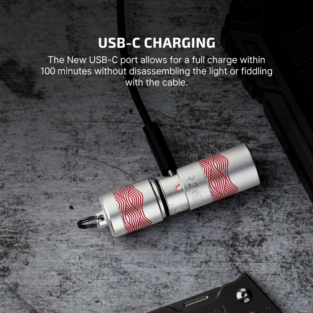 Olight i1R 2 PRO 【紅色波浪】180流明 48米 鑰匙扣燈 旋轉調段 USB-C 高續航 防水 高亮度