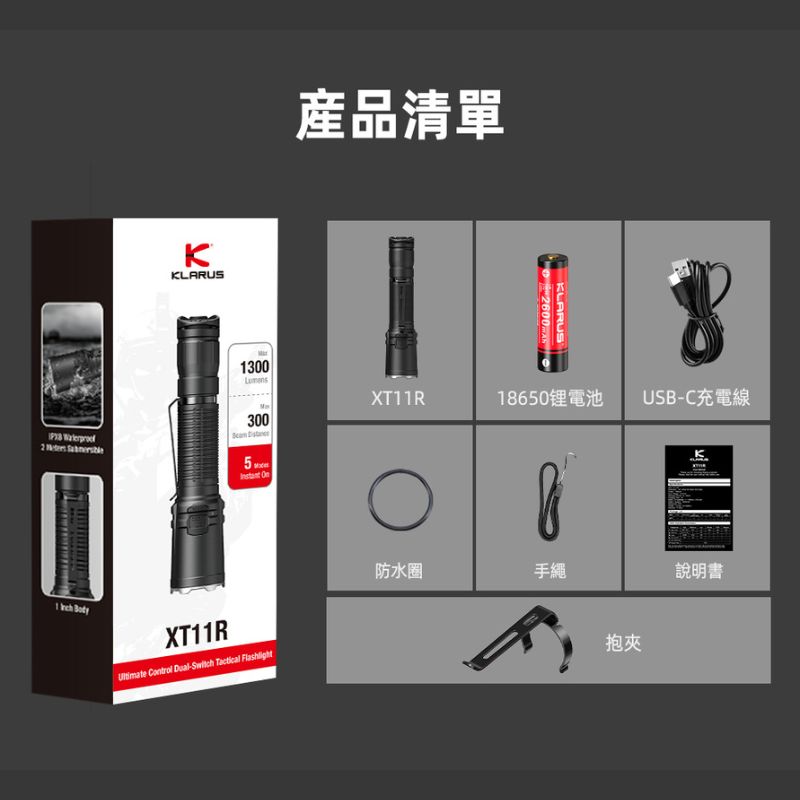 KLARUS XT11R 2025新版 1300流明 300米 警用戰術手電筒 攻擊頭 一鍵爆閃 戰術雙開關 KLARUS XT11R 2025新版 1300流明 300米 警用戰術手電筒 攻擊頭 一鍵爆閃 戰術雙開關