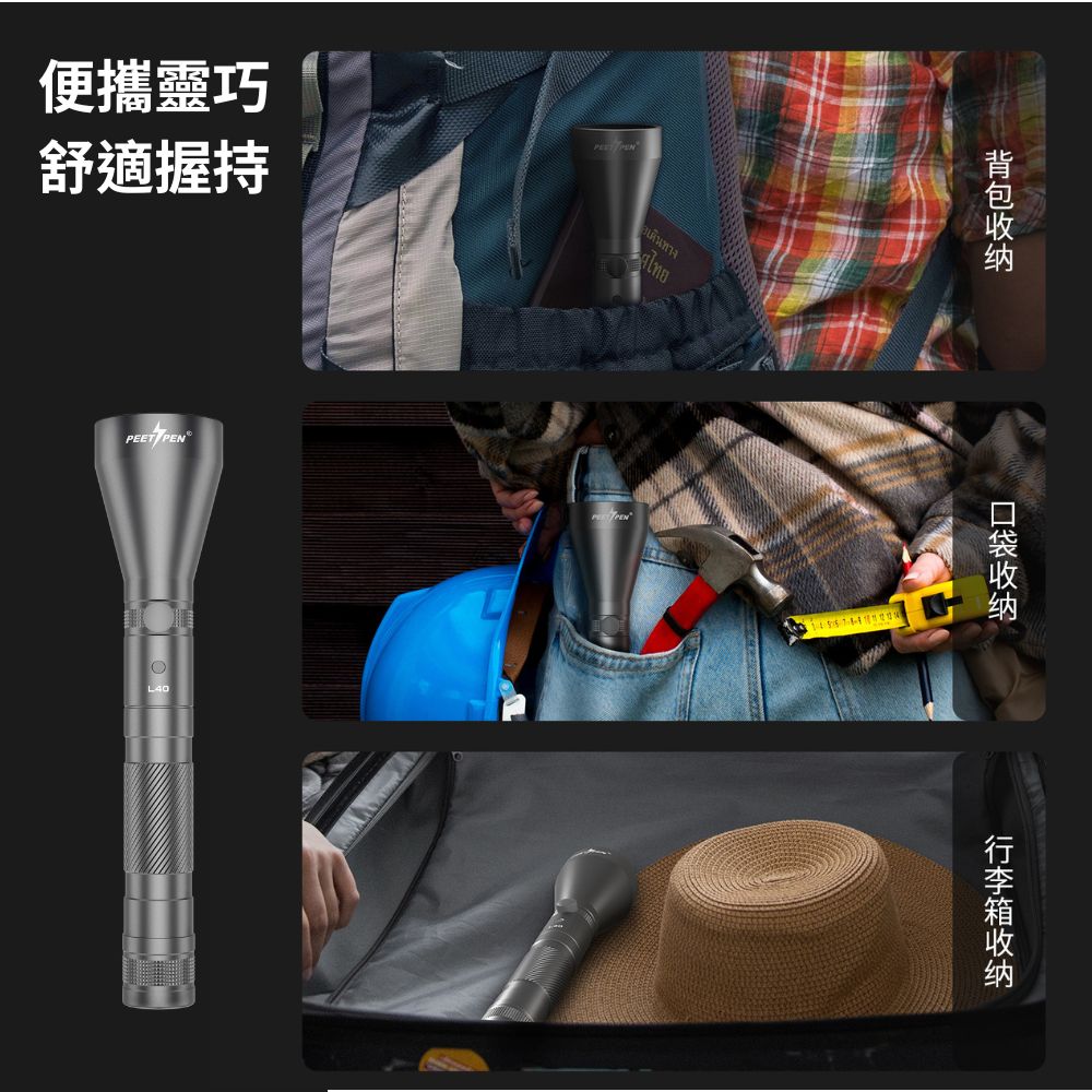 PEETPEN L40 遠射戶外指南針手電筒 露營/野外求生 USB充電 防水隨身手電筒 PEETPEN L40 遠射戶外指南針手電筒 露營/野外求生 USB充電 防水隨身手電筒