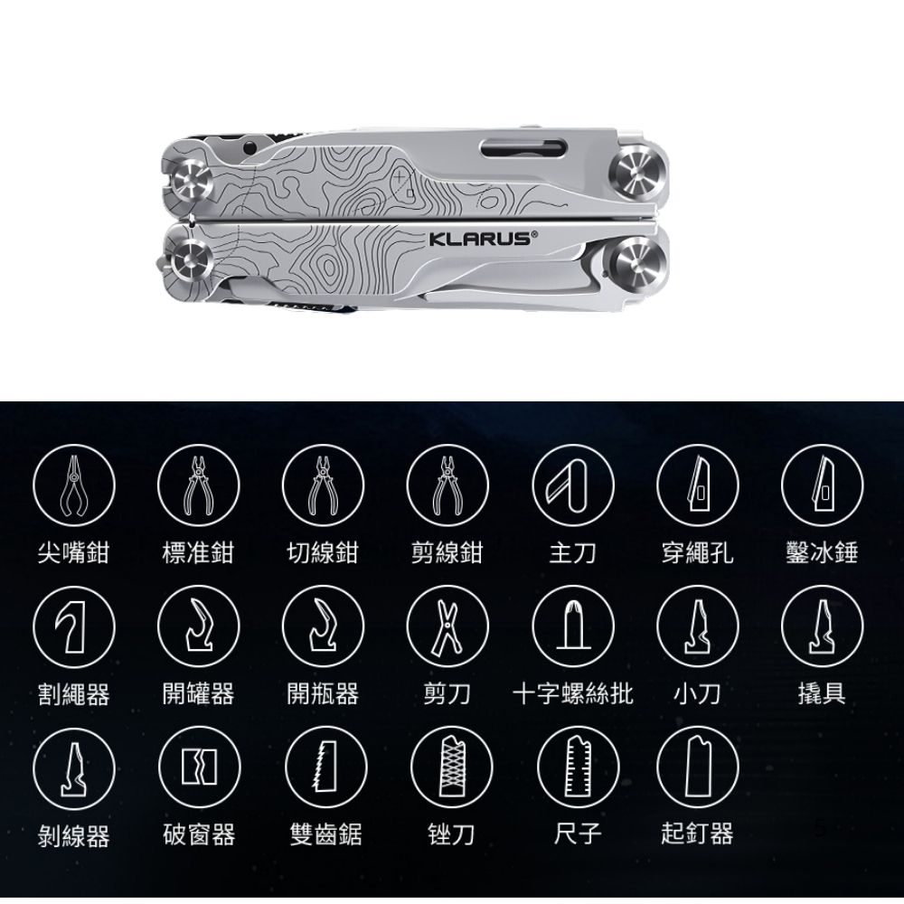 KLARUS MT07 戶外多功能工具鉗 20合1 尖嘴鉗 組合折疊刀 小刀 剪刀 鋸子 開瓶器 野外露營裝備