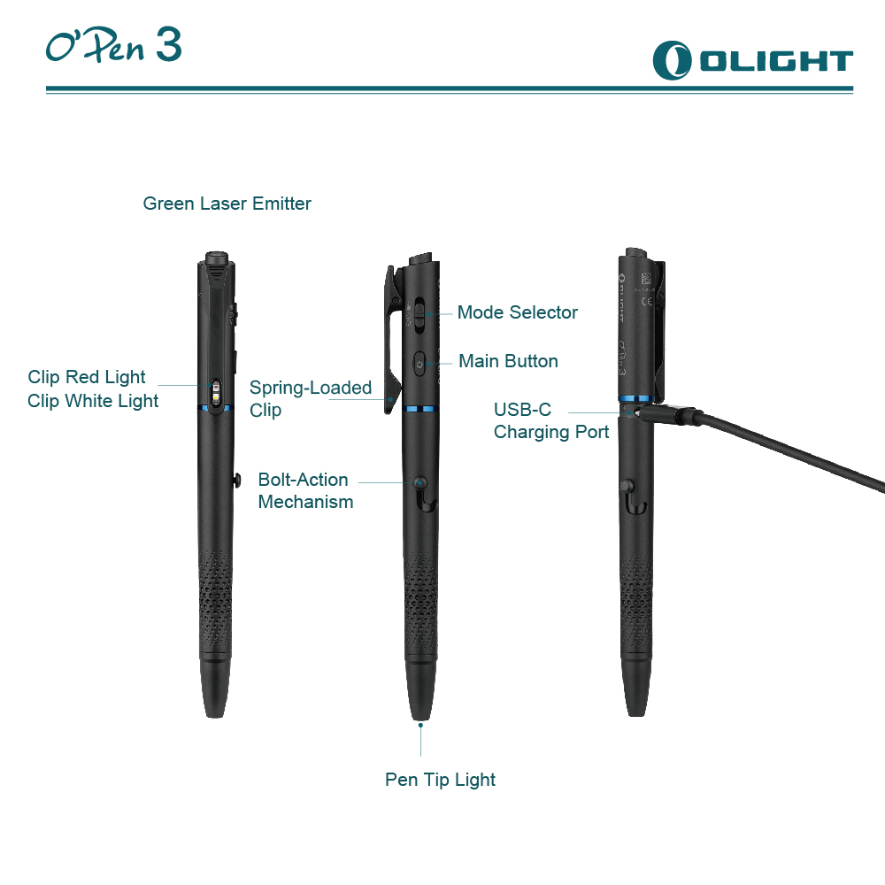 【新品即將到貨】Olight OPen 3多功能燈筆 書寫/照明/指示燈 白光/紅光/綠點 可換筆芯 Type-C 充電 OPEN3
