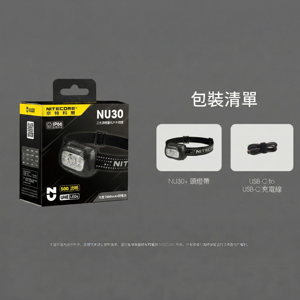 【2024新版】NITECORE NU30 500流明 130米  三光源輕量化頭燈 UHE LED 登山露營 越野夜跑  電量顯示