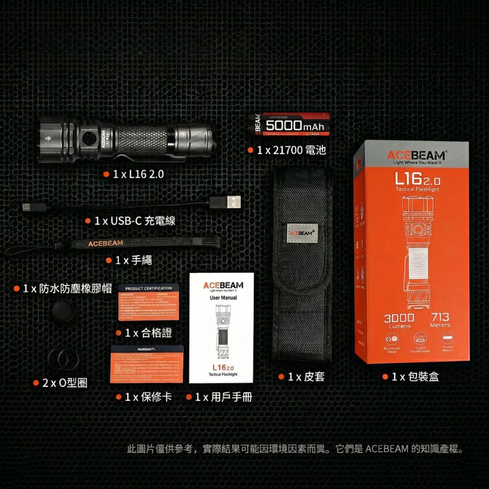 ACEBEAM L16 2.0 SFT-42R 3000 流明 713 米 遠射戰術手電筒 雙開關 選配鼠尾線控 21700